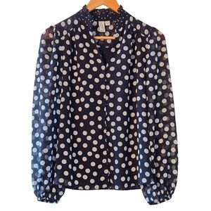 Joie Polka Dot Black White Casual Button Down Women's Blouse Size XS